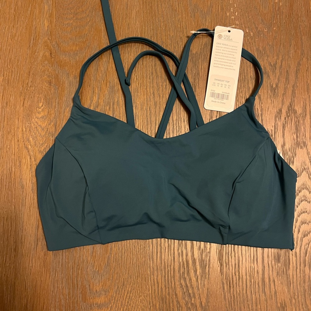 CRZ YOGA dark teal Lace Up Cross Back Swimsuit Bikini Top Size L - Picture 3 of 5